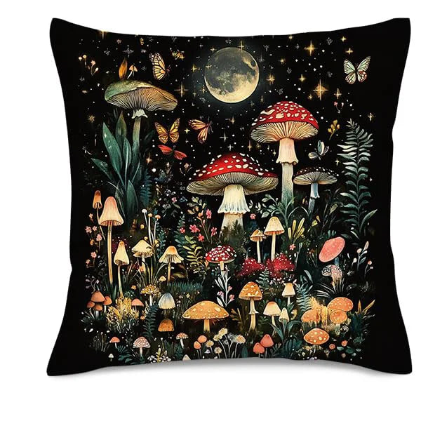 Hemasa Home Decor Enchanted Night Mushroom & Butterfly Pillow Pattern Cushion Cover Suitable For Sofa Bedroom Car Pillow Cover