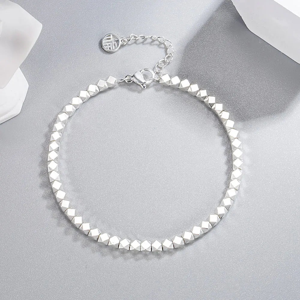 Hemasa 925 Sterling Silver Irregular Ball Women's Hand Bracelet for Girls/Women