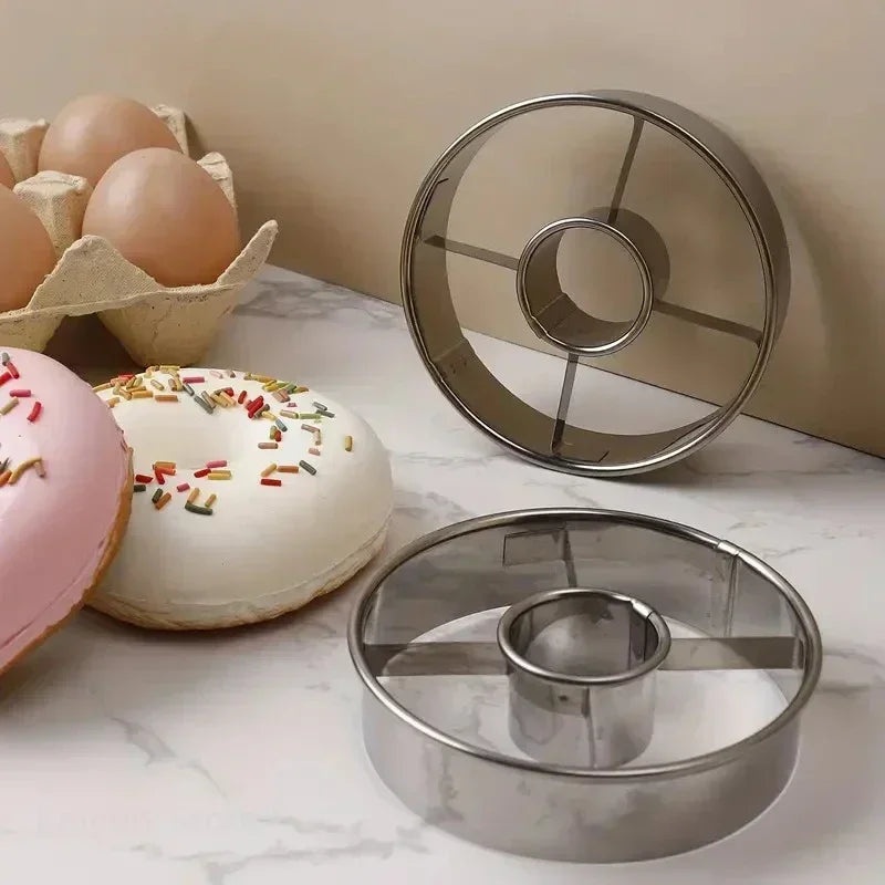 Tejesa  2Pcs  Silver Gold Stainless Steel Donut Mold Doughnut Desserts Bread Cutter Maker Cake Decorating Tools Kitchen Home Baking Supplies