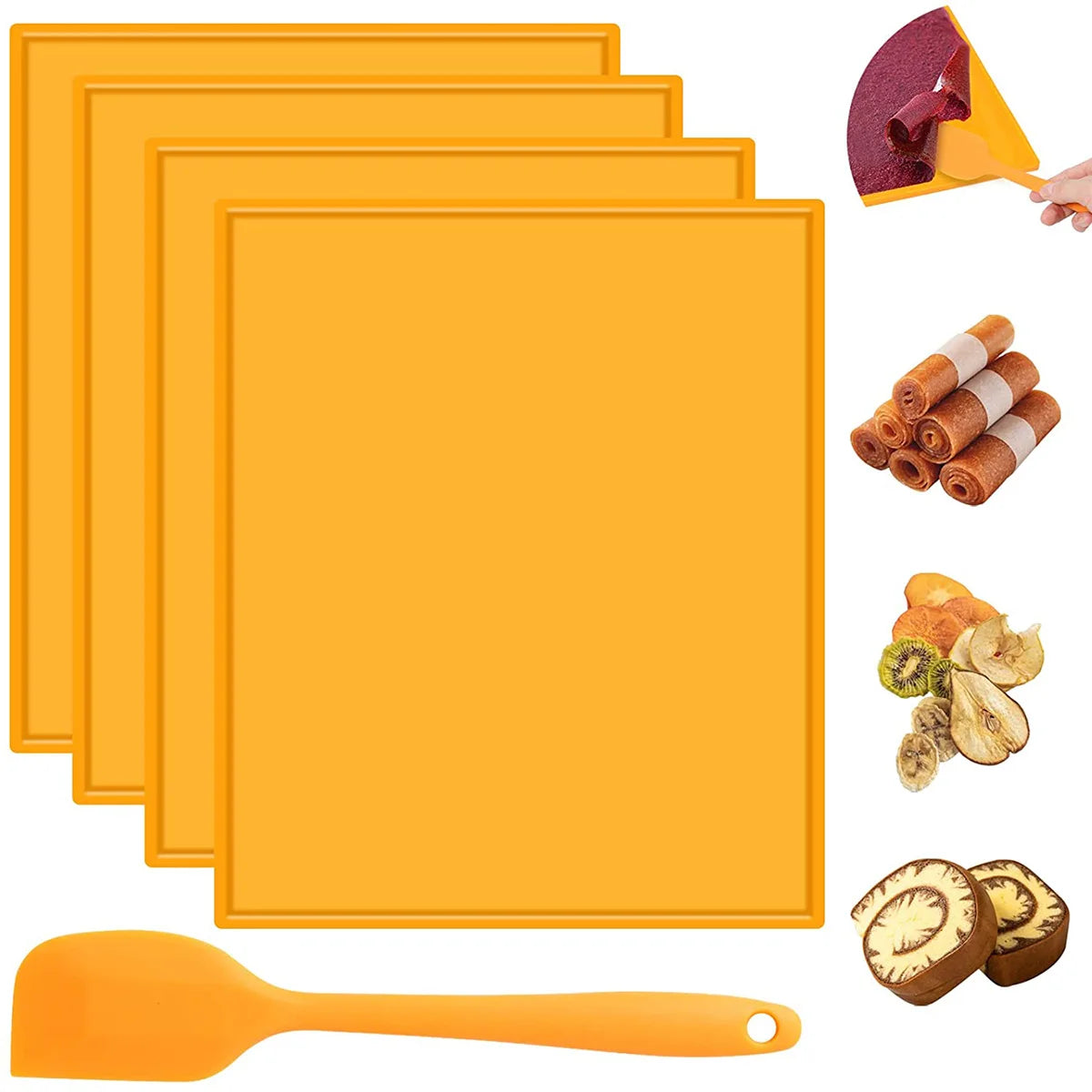 4pcs Silicone Dehydrator Mats with Edge Non-stick Dehydrator Sheets Multifunctional Dehydrator Trays with Silicone Scraper