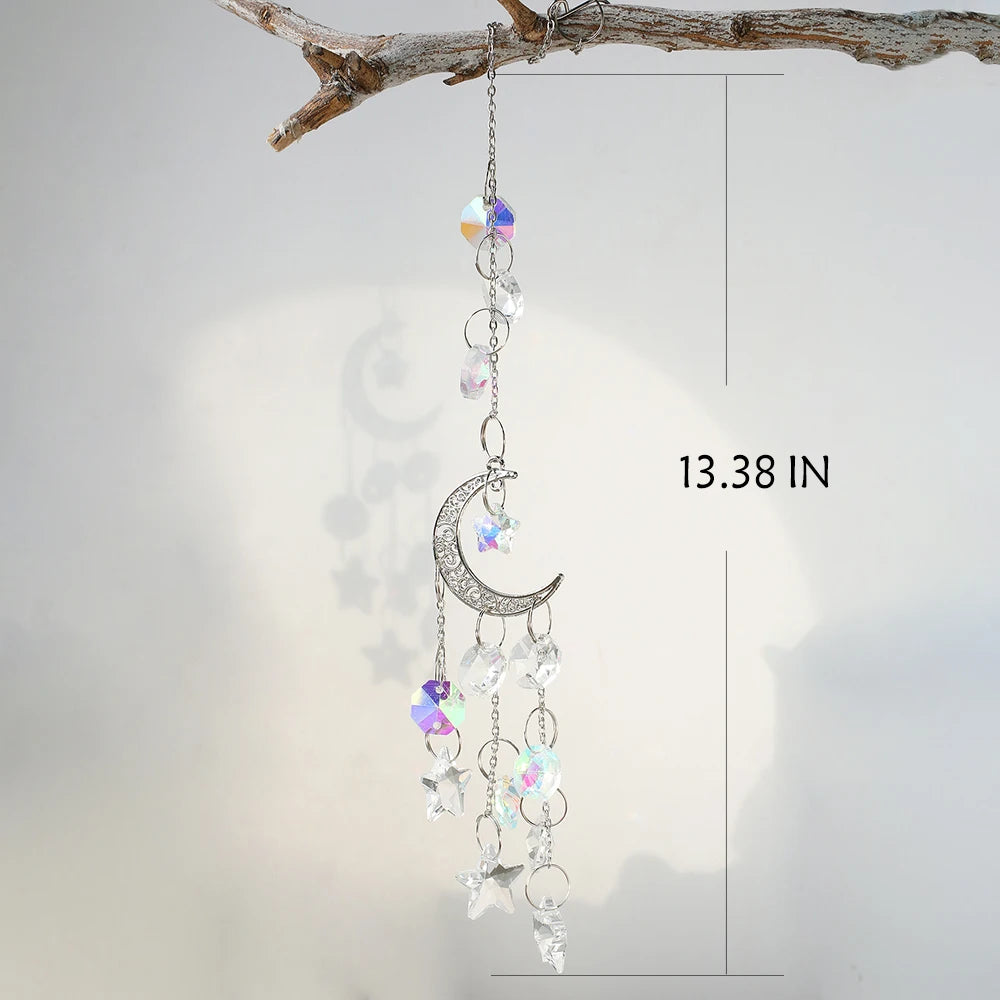 Hemasa Crystal Suncatcher Rainbow Prism Moon Sun Catcher Garden Decoration/ Outdoor Suncatchers Window Hanging Moon Crystal Decoration