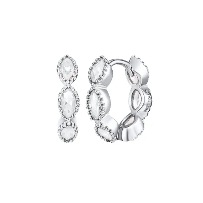 Hemasa 925 Sterling Silver Ear Buckles Fashion Hoop Earrings /White Crystal Luxury Women's Earrings Wedding Women's Jewelry Premium Gift