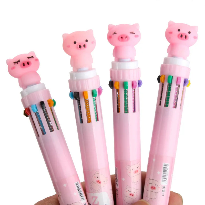 Hemasa New Girl'S Heart Creative Cartoon Silicone 10-Color Ballpoint Pen Kawaii Cartoon Students Multi-Color 0.5mm Stationery Gifts