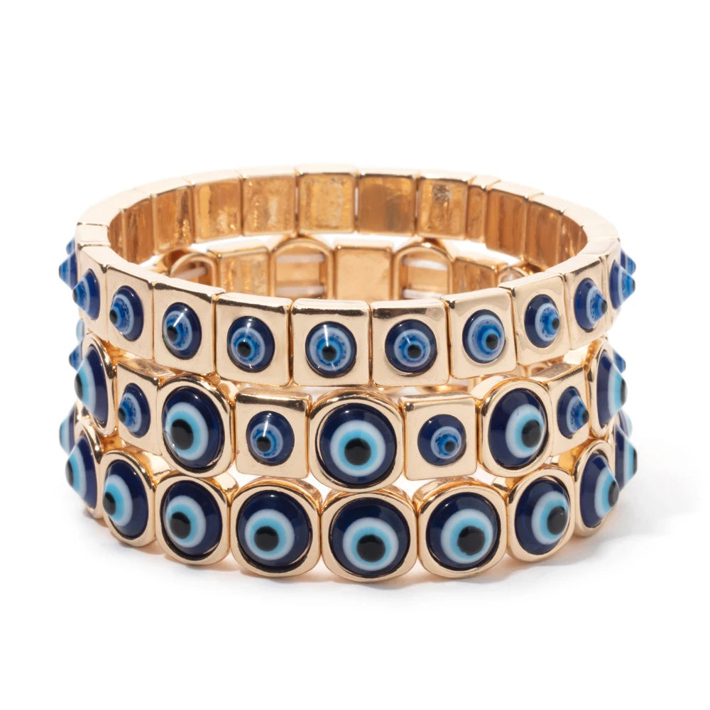 2024 New Fashion Devil Eye Bangle For Women Inlaid Charm Gold Color Elastic Bracelets Accessory