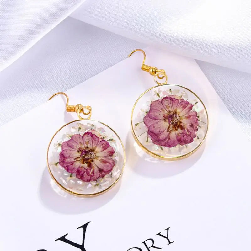 Elegant Earrings For Women Unique Handmaking Epoxy Resin Pressed Flower Earrings Creative Flower Earrings Boho Statement Jewelry