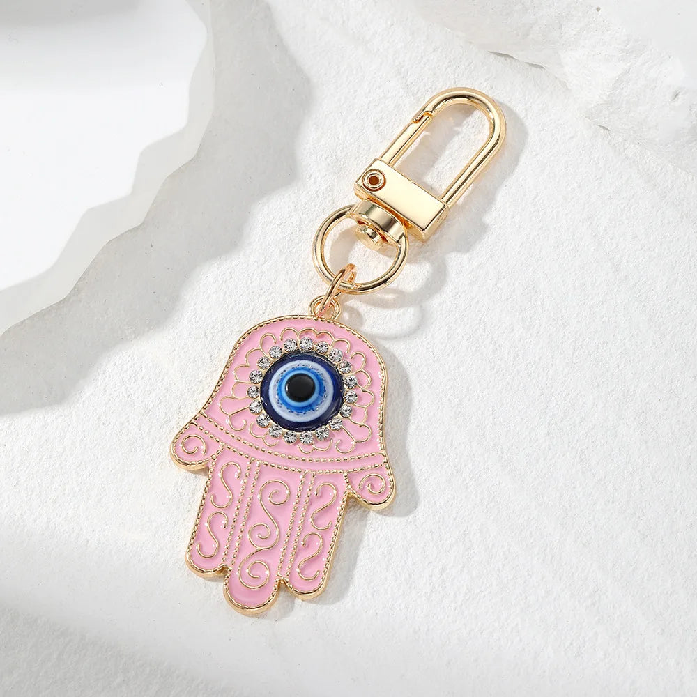 Retro Ethnic Style Personality Totem Hand Keychain  Zircon Hand Blue Eye Bag Car Airpods Case Key Accessories