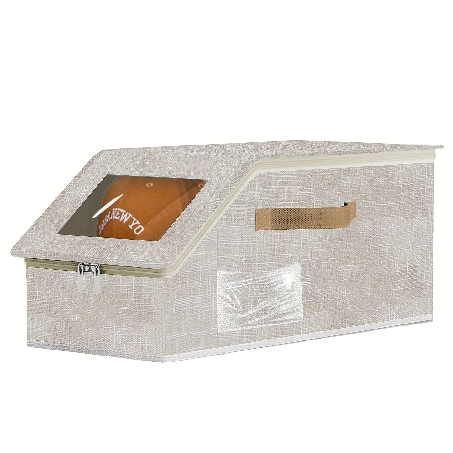 1PCS Stackable Baseball Cap Storage Box Large Capacity Hat Organizer Box with Zipper Dustproof Non-woven Wardrobe Organizers