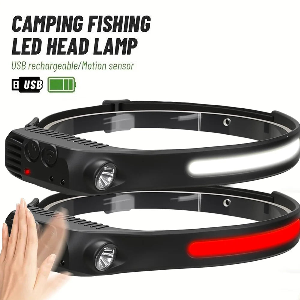 Hemasa COB LED Sensor Headlamp USB Rechargeable Light with Built in Battery Multiple Lighting Modes Lamp for Outdoor /Camping /Fishing