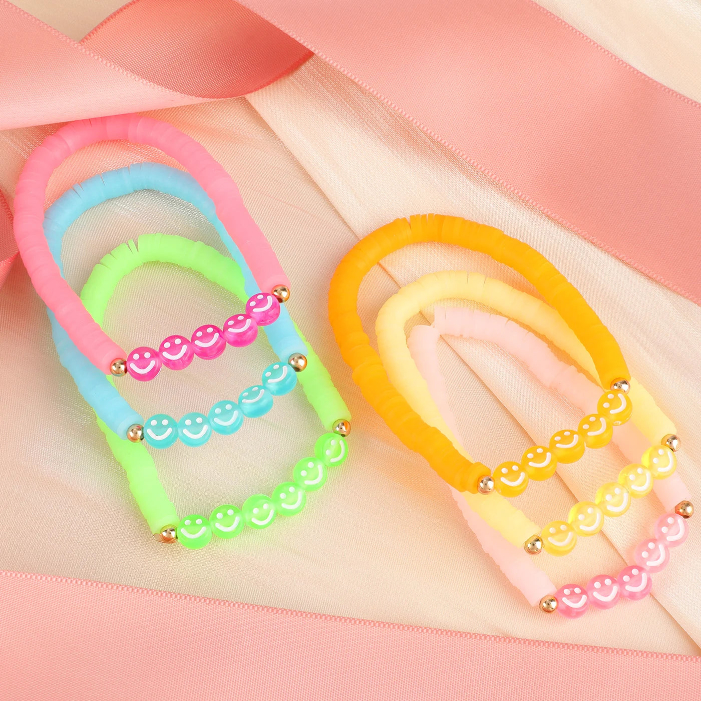 Makersland 6pcs/set Clay Beads Bracelets for Women, Fashion Jewelry for Ladies Girls, Trendy Cute Charm Rainbow Bracelets Women