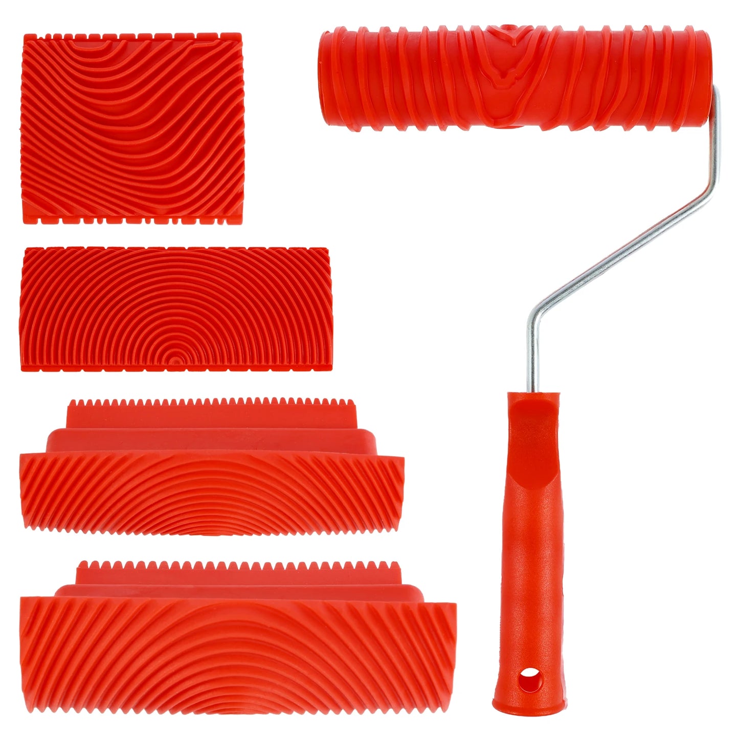 Tejesa 5/6Pcs Wood Graining Tool Professional Wood Grain Patterns Paint Tool Set Rubber Wood Grain Painting Roller with Handle for Wall