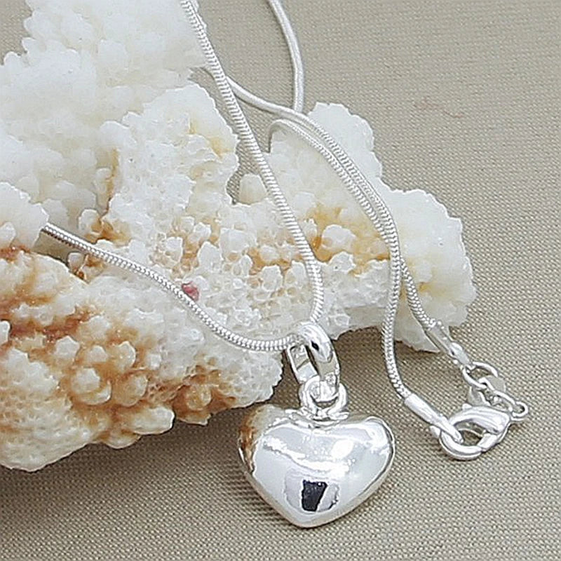 Hemasa 925 Sterling Silver Solid Small Heart Pendant Necklace 16-30 Inch Snake Chain For Women Wedding Charm Fashion Jewelry