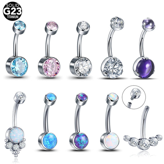 1PC Titanium Opal Belly Button Rings Navel Earring Piercing CZ Bezel Belly Ring Sexy Women Belly Piercing Jewelry Ombligo 14G