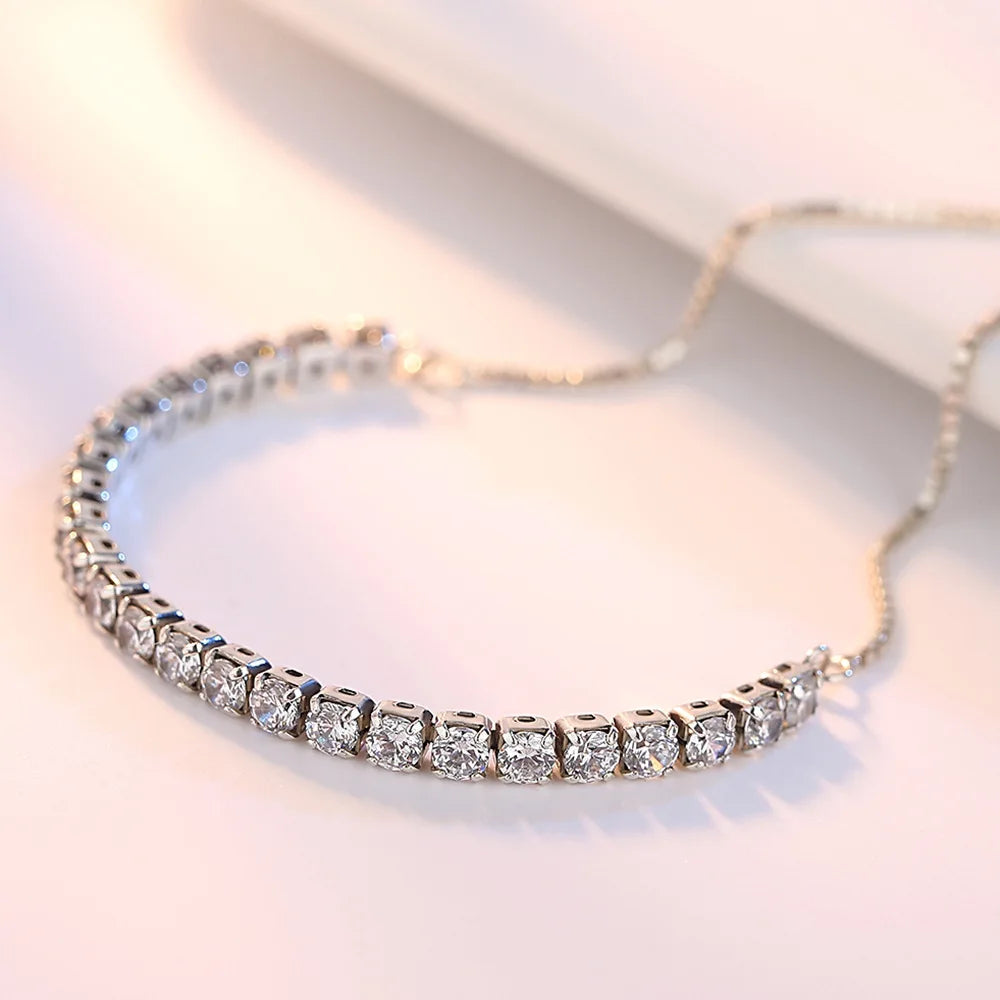 Noble hot 925 Sterling Silver Bracelet Love Elegant Zircon Tennis Crystal Chain for Women Fashion  Engagement Wedding Glam