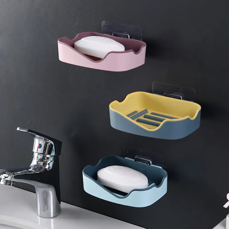 Bathroom Accessories Soaps Dishes Shower Soap Holder Wall Mount Drain Soap Dish Box Plastic Sponge Soaps Tray Kitchen Organizer