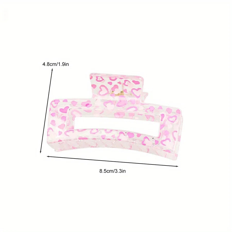 2-1PCS Transparent Flower Hair Clip, Heart Shape Banana Clip for Women, Non-Slip Strong Hold for Thick Thin Hair