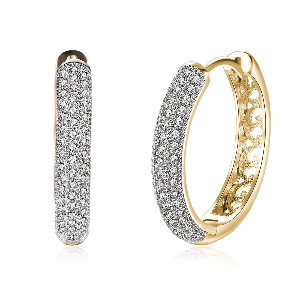 URMYLADY 925 Sterling Silver Circle 24K Gold Zircon Earrings For Women Wedding Party Fashion Charm Jewelry
