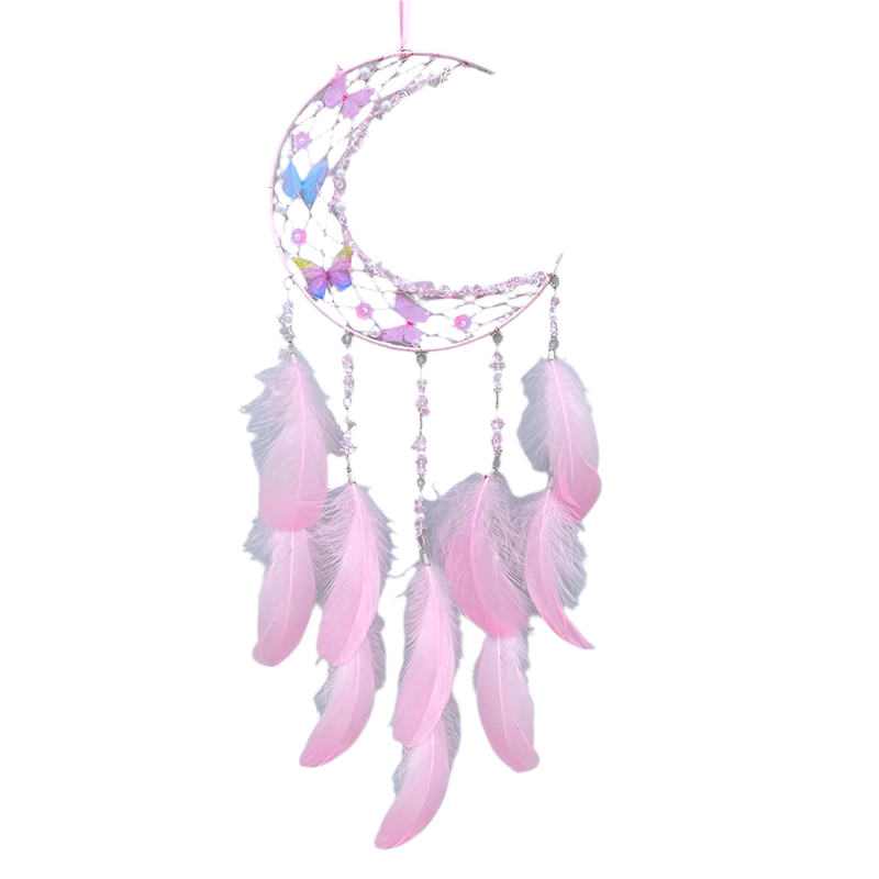 Hemasa  Pink Feather Butterfly Wind Chimes Dream Catcher Handmade Living Room Hanging Ornaments Wall Pendant Festival Party Gifts