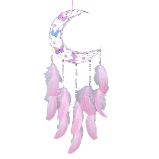 Hemasa  Pink Feather Butterfly Wind Chimes Dream Catcher Handmade Living Room Hanging Ornaments Wall Pendant Festival Party Gifts