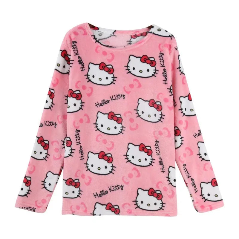 Hemasa  Hello Kitty  Loungewear Set Loose Flannel Ladies Pajama Pants  for Girls