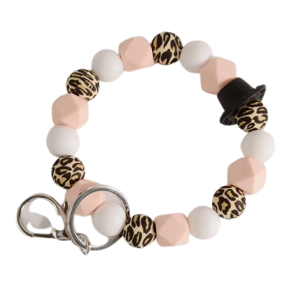 Heamsa  Bangle Mint White Cows Print Silicone Beads Cow Print MAMA Keychain Wristlet Fashion Bag Pendants Gifts for Women