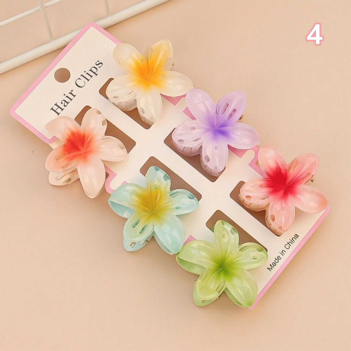 Tejesa 1set/lot 6 pieces of small hibiscus hair clip with gradient color, seaside vacation hair bun magic tool.