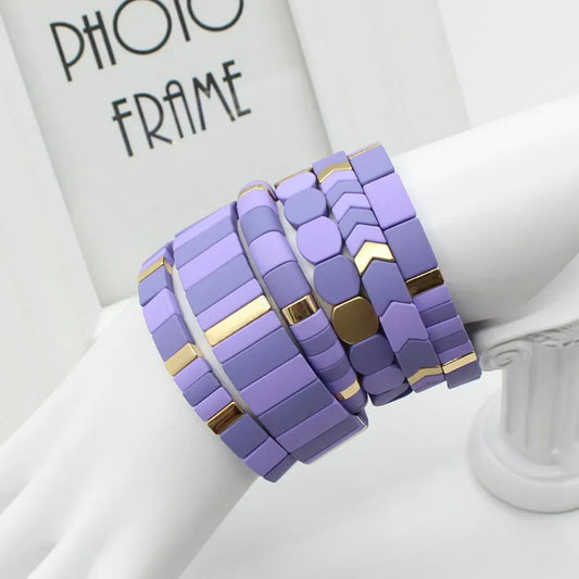 Bohemian Fashion Enamel Beads Ladies Bracelet Bangle Purple Frosted Paint Autumn and Winter Cold Wind Series Original Design