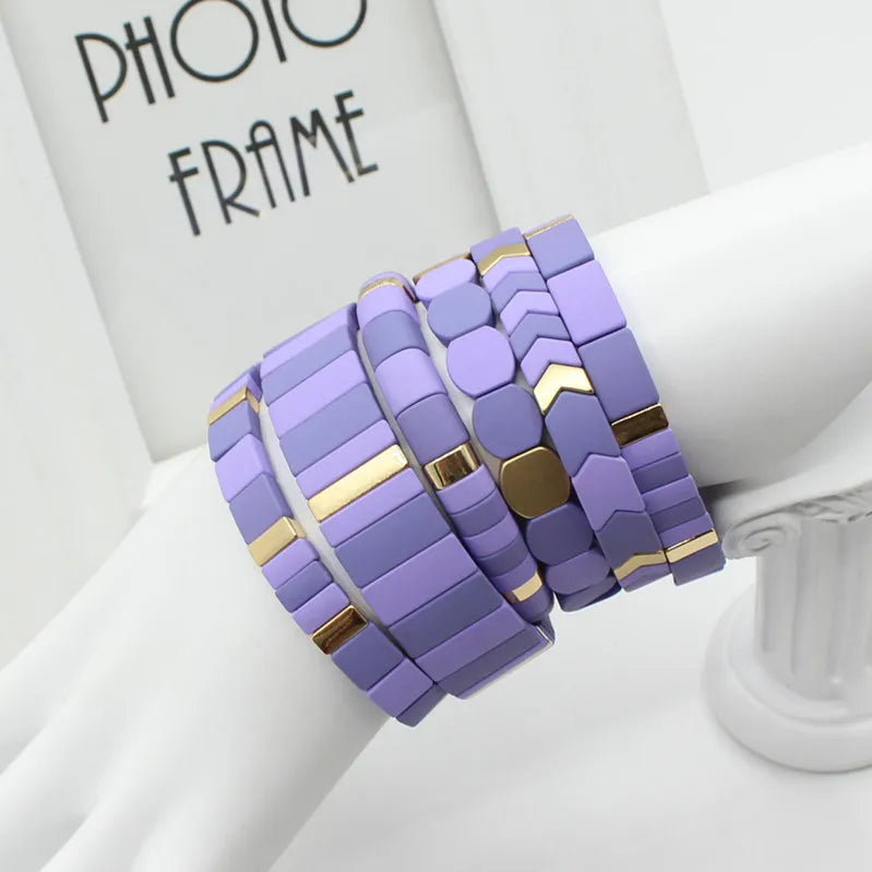 Bohemian Fashion Enamel Beads Ladies Bracelet Bangle Purple Frosted Paint Autumn and Winter Cold Wind Series Original Design