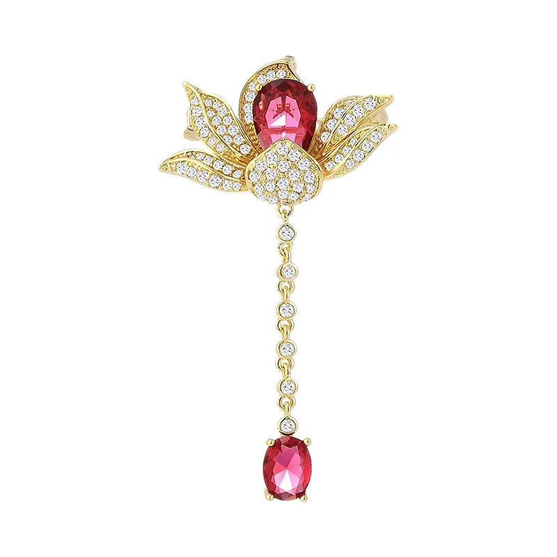Ancient style tassel lotus brooch, high-end women's design cheongsam corsage, suit chain decoration collar pin