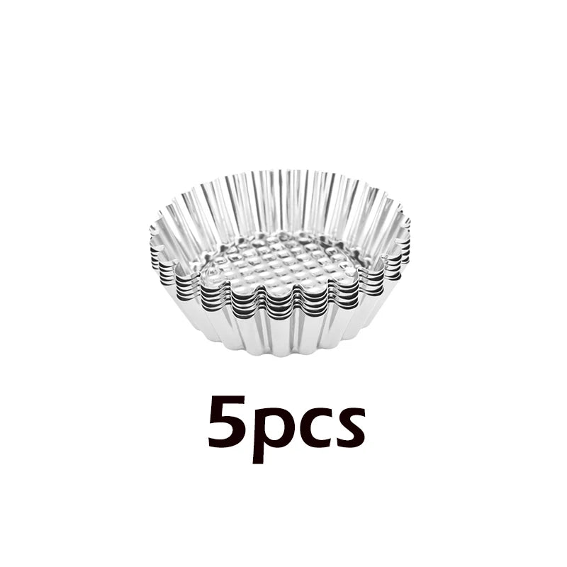 Tejesa 5/10Pcs Nonstick Ripple Egg Tart Mold Flower Shape Reusable Stainless Steel Cupcake Muffin Cake Mold Baking Cup Tartlets Pan