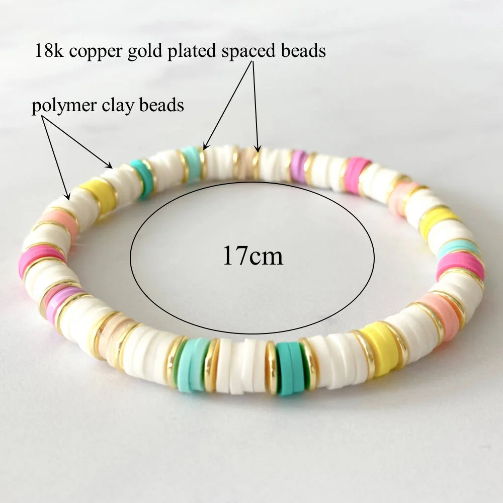 Hemasa Colorful Heishi Bracelets for Women / Stretch Bracelet Gold Plated Spaced Beads Bracelet