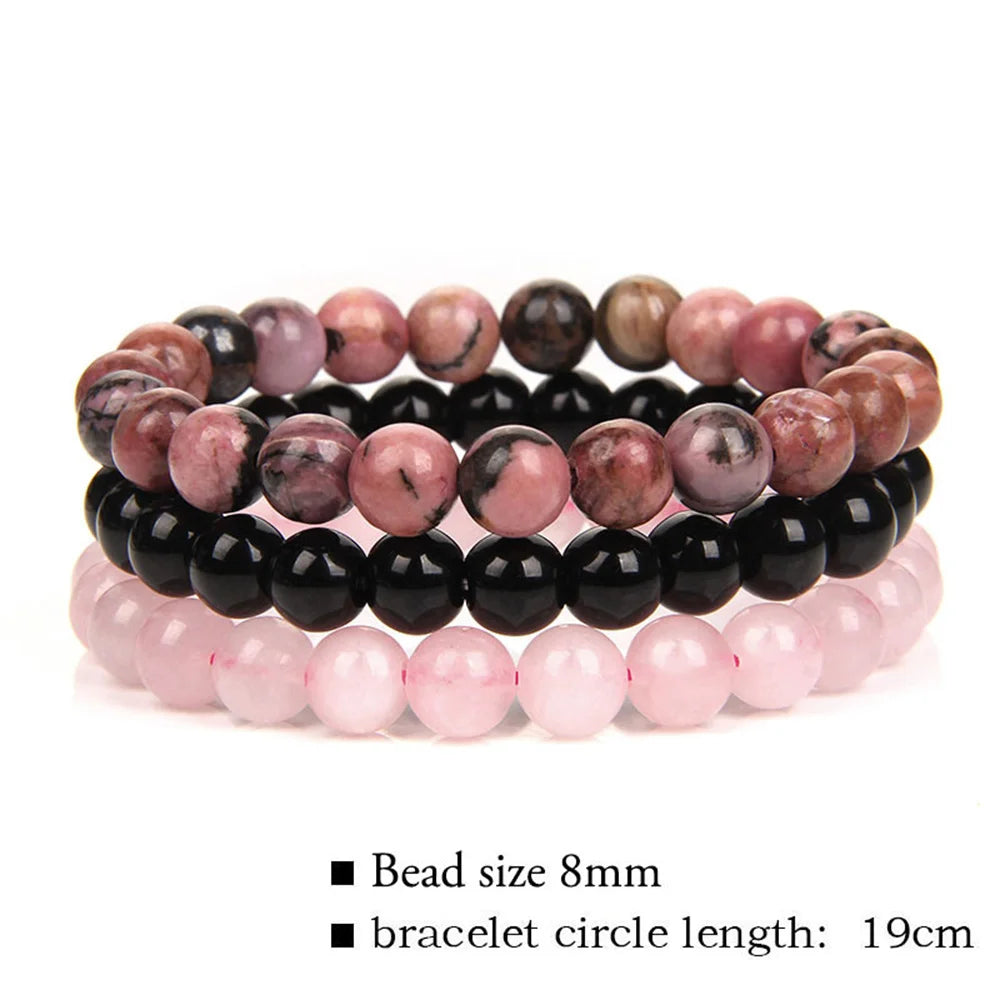 3Pcs/Set 8mm Natural Stone Bracelet Pink Zebra Jaspers Rhodonite Beads Bracelets For Women Men Jewelry Gift Healing Energy