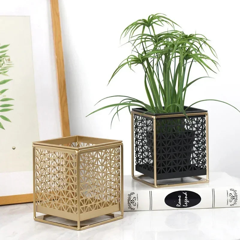 Nordic light luxury gold hollowed flower pot creative fashion balcony plant stand simple atmosphere indoor decorative