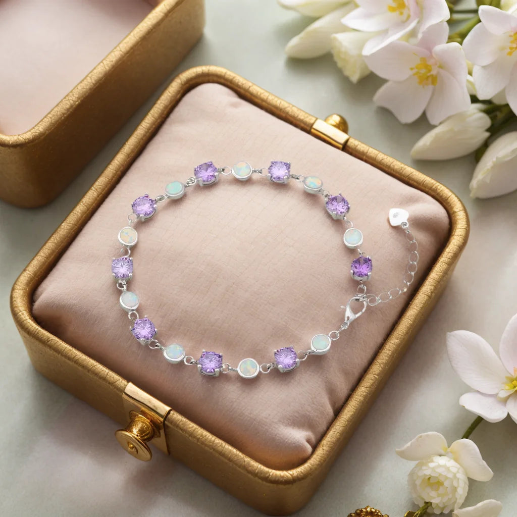 Women's Adjustable Heart Charm Bracelet Pink Opal Cubic Zirconia Silver Plated Chain Designer Jewelry Valentine Gift for Women
