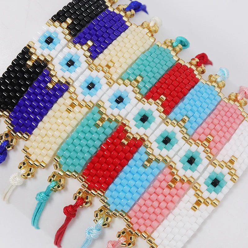 ZHONGVI Classic Delicate Miyuki Beads Bracelets for Women Multicolored Evil Eye Design Vacation Friendship Jewelry