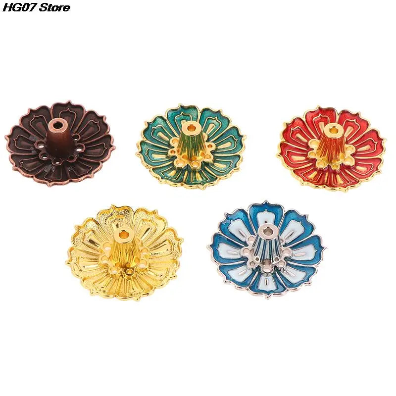 Hemasa 1PCS Lotus Alloy Incense Burner Stick Holder Home Buddhism Line Incense Plate Sandalwood Coil Base Temples Delicate Home Decor