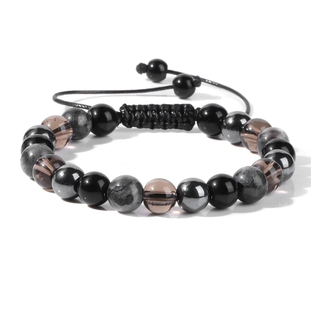 Tejesa 8MM Mix Natural Stone Braided Bracelet Smoky Quartz Beaded Bracelets For Women Men Balance Energy Woven Wristbands Jewelry Gift