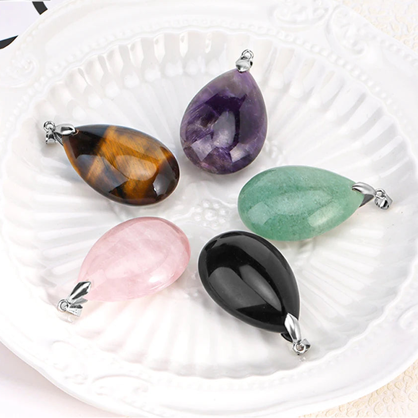 Hemasa Natural Stone Male Necklace for Women Water Drop Pendant Healing Tiger Eye Amethysts Crystal Pendants Necklaces H351