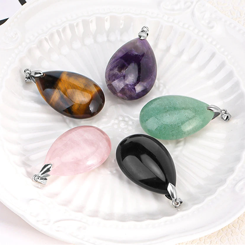 Hemasa Natural Stone Necklace for Women /Water Drop Pendant Healing Tiger Eye Amethysts Crystal Pendants Necklaces H351