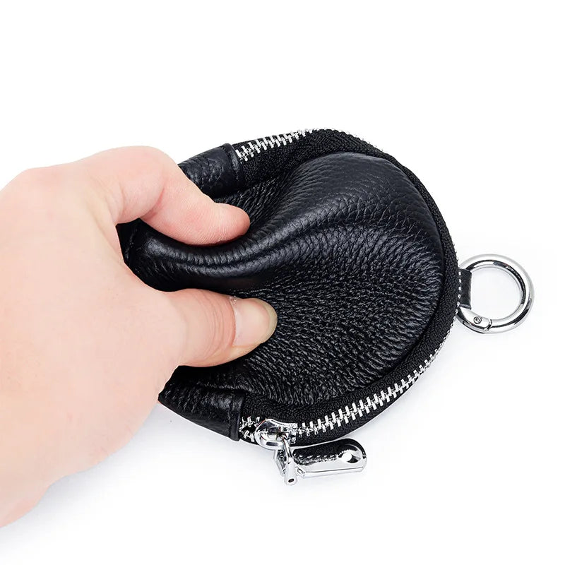 2024 Coin Purse Change Pouch for Women Key Ring Wallet Minimalist Small Item Storage Bag Genuine Leather Round Purse with Zipper