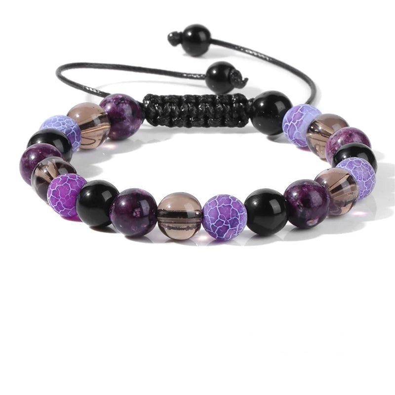 Tejesa 8MM Mix Natural Stone Braided Bracelet Smoky Quartz Beaded Bracelets For Women Men Balance Energy Woven Wristbands Jewelry Gift