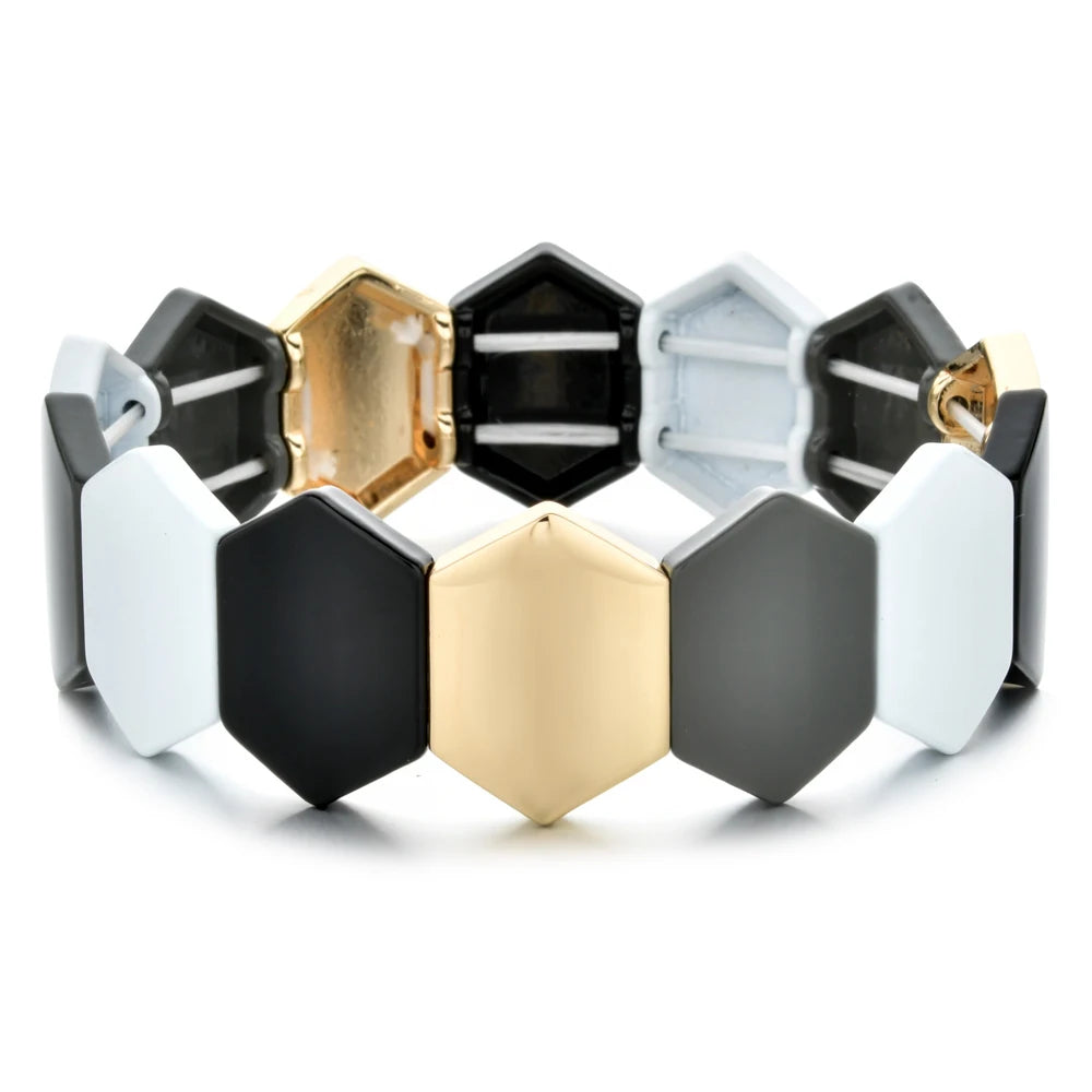 Big Stacked DIY Fashion Enamel Women's Bracelets Bohemian Color Bangle Jewelry Matching Stretch Ladies Bracelet