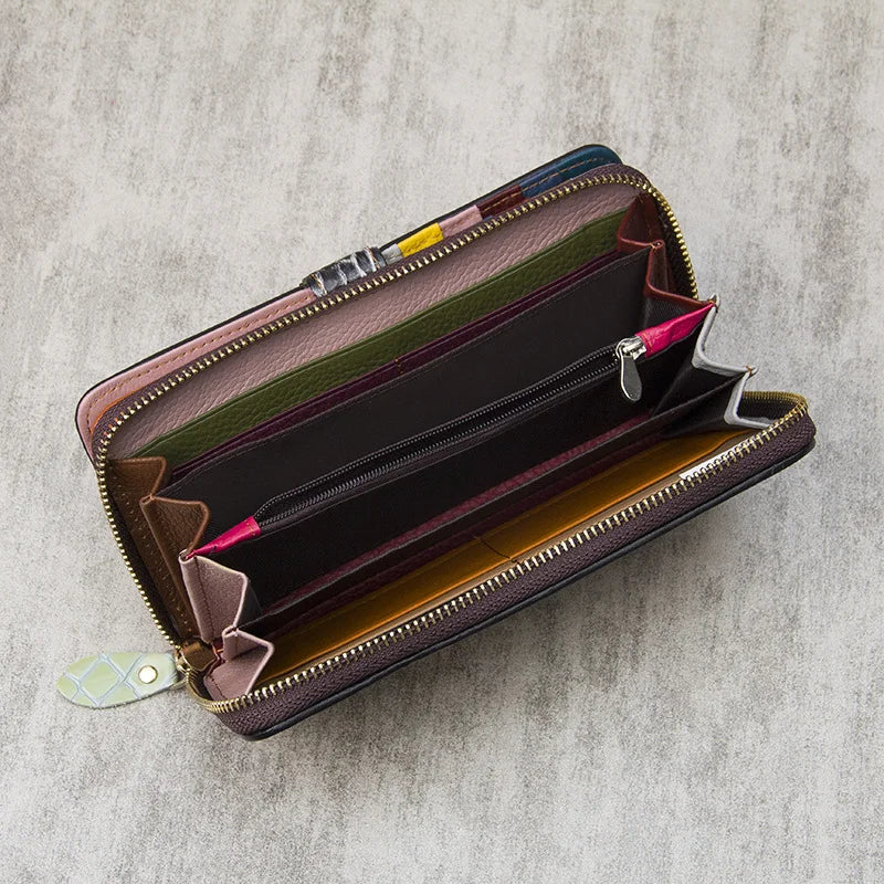 Hemasa  Women's Casual Wallet Single Pull Buckle Patchwork Card Holder Bank Zipper