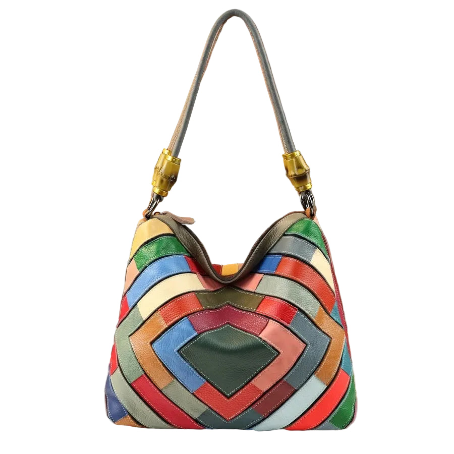 Tejesa rainbow color block printing new leather shoulder tote bag