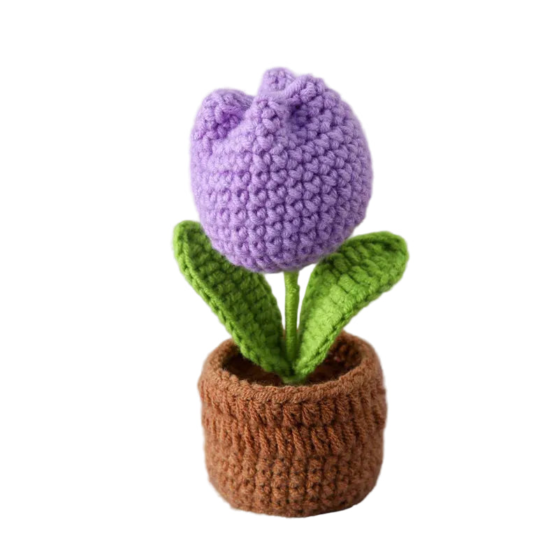 Hemasa Mini Tulips Crochet Flowers Potted Cute Knitting Flowers /Table Car Decor Handmade Artificial Tulips