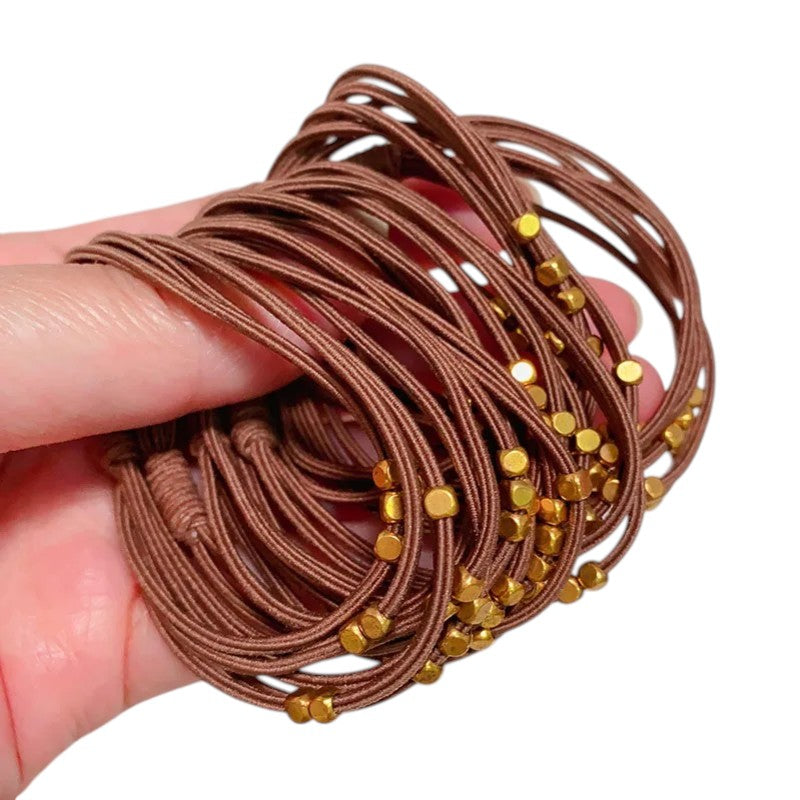 Tejesa 10PCS Korean Women Elastic Hair Rubber Bands  for Girs /Golden Plated Beads Hair Scruchies Hair Tie/Holder