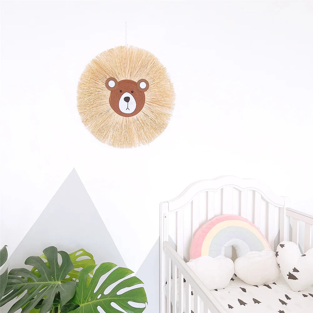 Nordic Kids Baby Room Decoration Handmade Animal Lion For Children's Bedroom Wall Decor Cute Bear Panda Nursery Hanging Ornament