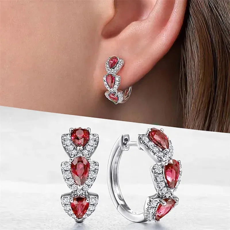 925 Sterling Silver Luxury Trendy Blue Cubic Zirconia Hoop Earrings Wedding Party Elegant Accessories for Women Jewelry Gift