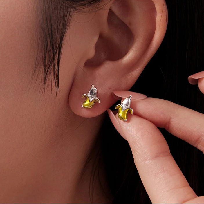 Tejesa 925 Sterling Silver Cute Banana Stud Earrings /namel Yellow Fruit Earrings for Women Girls