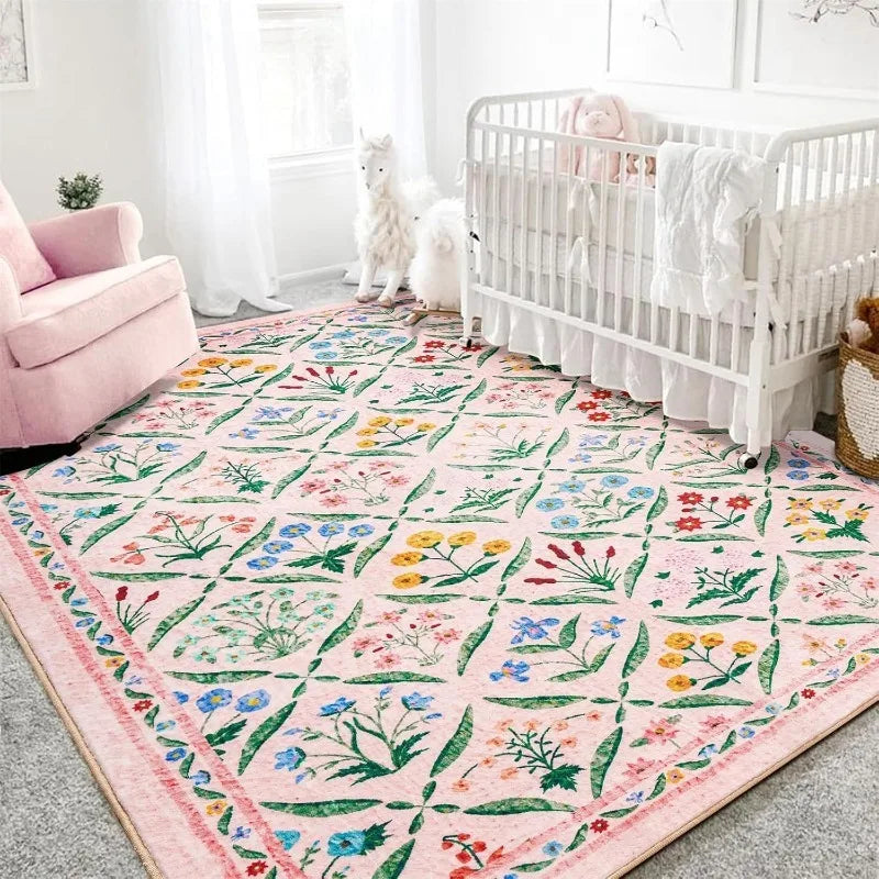 Tejesa Floral Print Bedroom Carpets /Art Living Room Rugs/ Large Area Foldable Machine Washable Soft Floor Mats Alfombra Tapis 러그