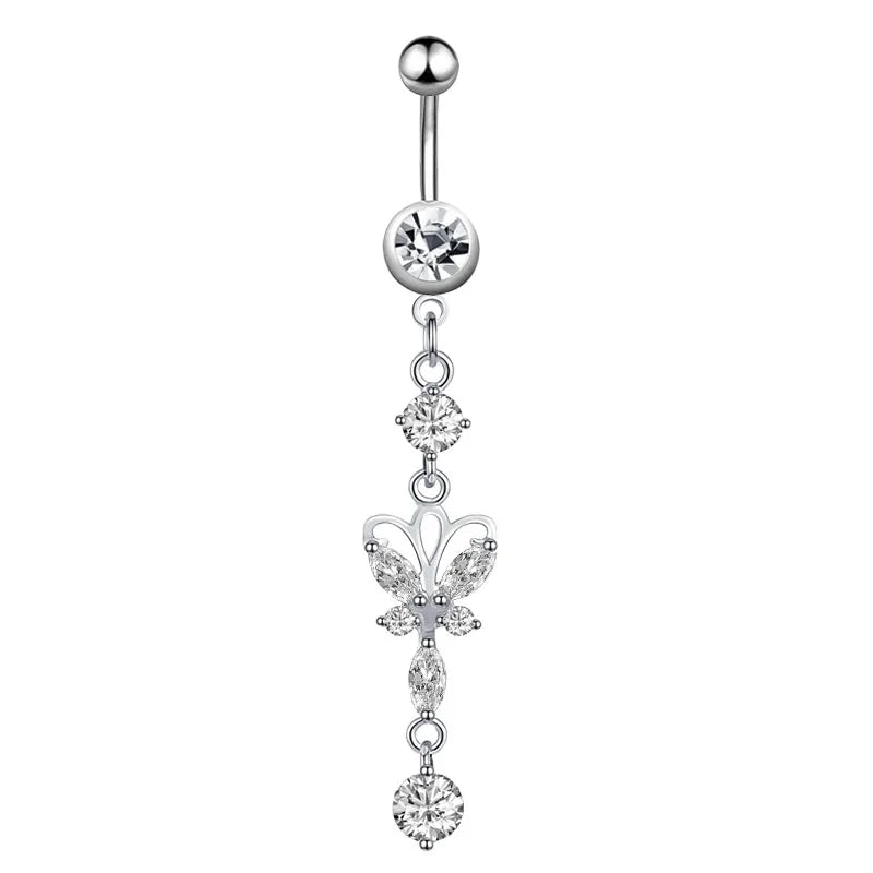 1pc Dragon Butterfly Flower Heart Belly Button Rings Blue Pink Crystals Zircon Dangled Navel Belly Piercing Nombril for Women